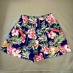 PAU HANA HAWAII FLORAL SUMMER COTTON SHORTS vtg sz Women XS navy/red/white/green